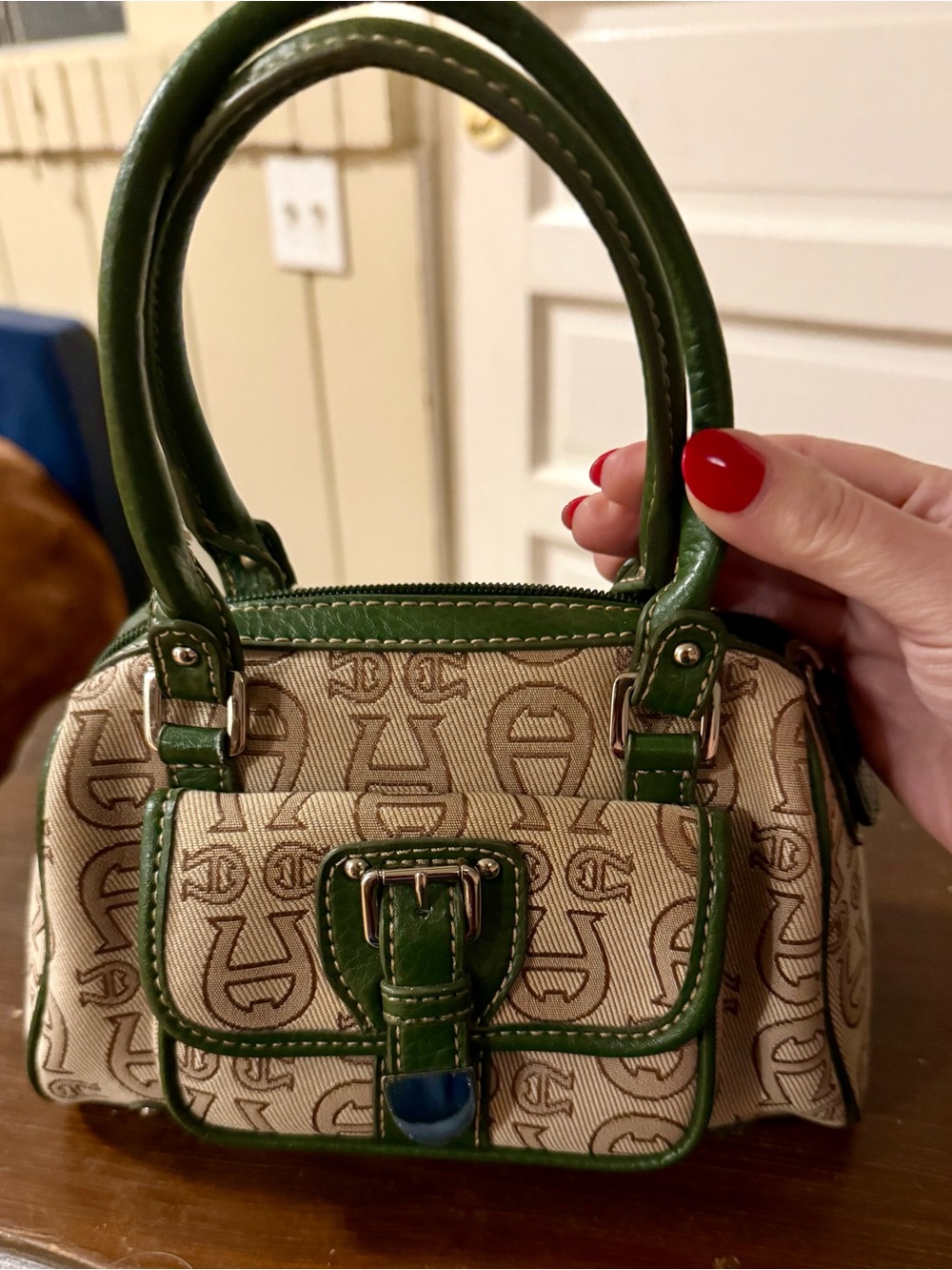 Vintage Etienne Aigner Monogram Mini Satchel Handbag Olive Green Y2K EUC